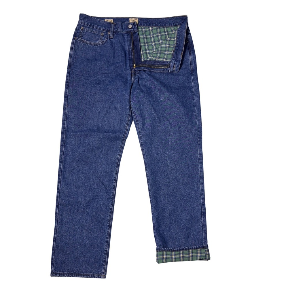 Vintage J‎ Crew Flannel Lined Jeans Mens 35x32 Blue Straight Leg Winter